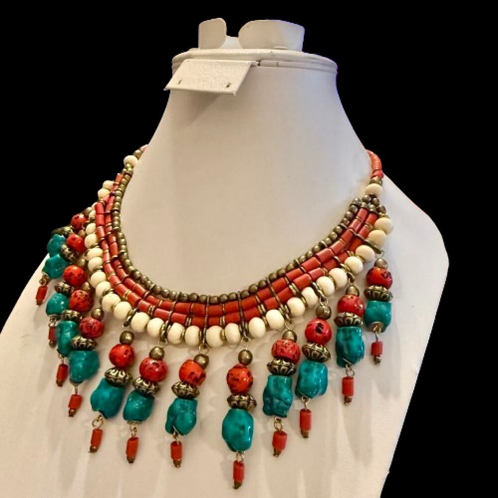 Tibetan Nepal Artificial Stone Multi Charm Beaded Necklace - Picture 2 of 7